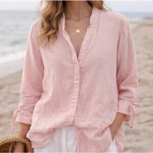 Symple NYC Linen Blouse Pink Relaxed Boho Minimalist Top L